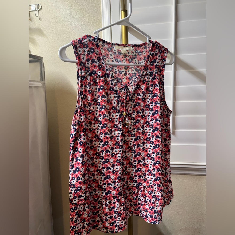 Michael Kors Floral Sleeveless Blouse - Red and Blue